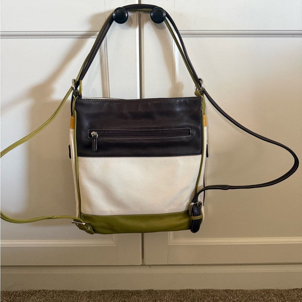 European GIGLI Brown, White, and Green Shoulder Bag that converts to Backpack 💕
